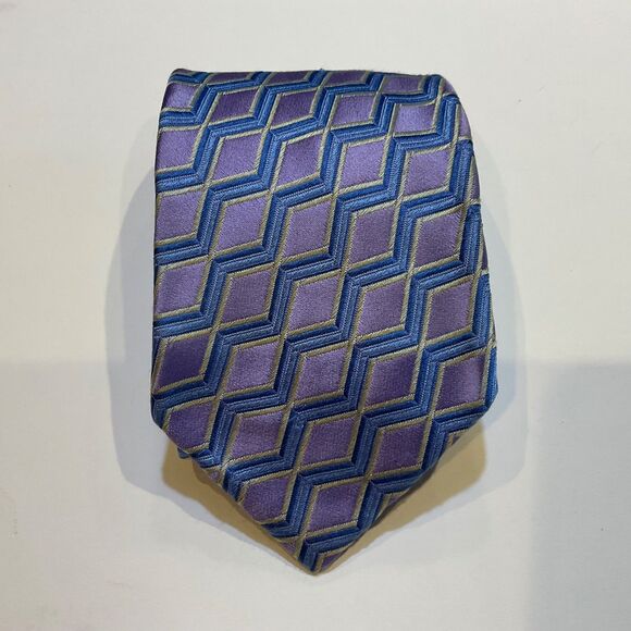 XMI Platinum Men's Tie Blue Purple Geometric  Italian Silk Handmade in USA 60” - Picture 1 of 8